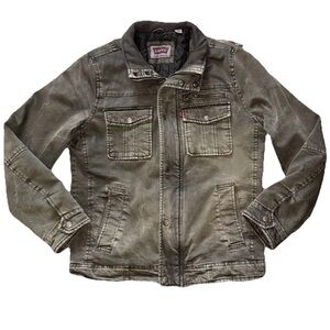 Rare! Levi's Olive Green Distressed Denim Military Jacket